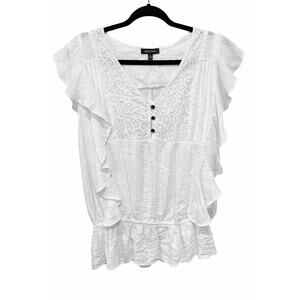 Notations Large White Eyelet Flutter Sleeve Boho Blouse Cottagecore Romantic